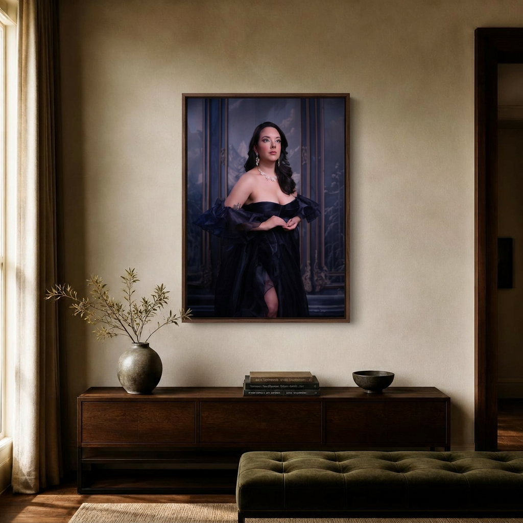 Wall after framed portrait installation